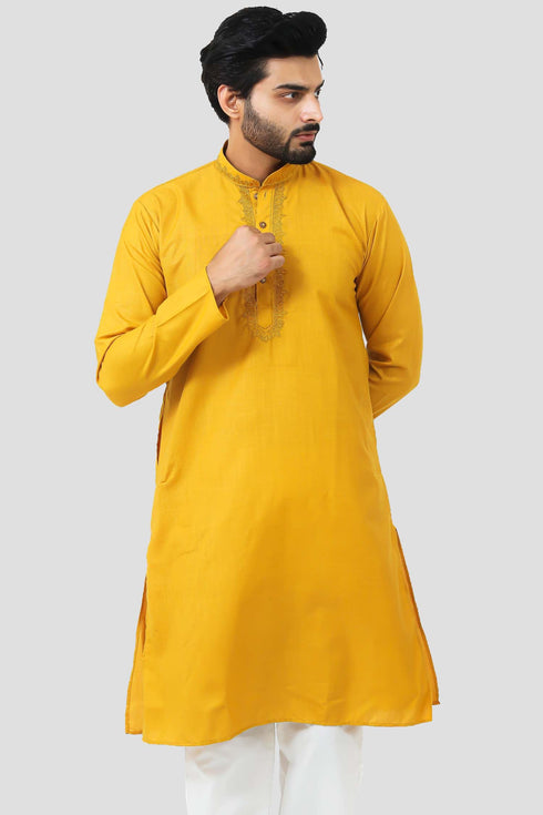 Veshbhoshaa Bluesaanchi Men'S Mustard Magic Slub Kurta Set